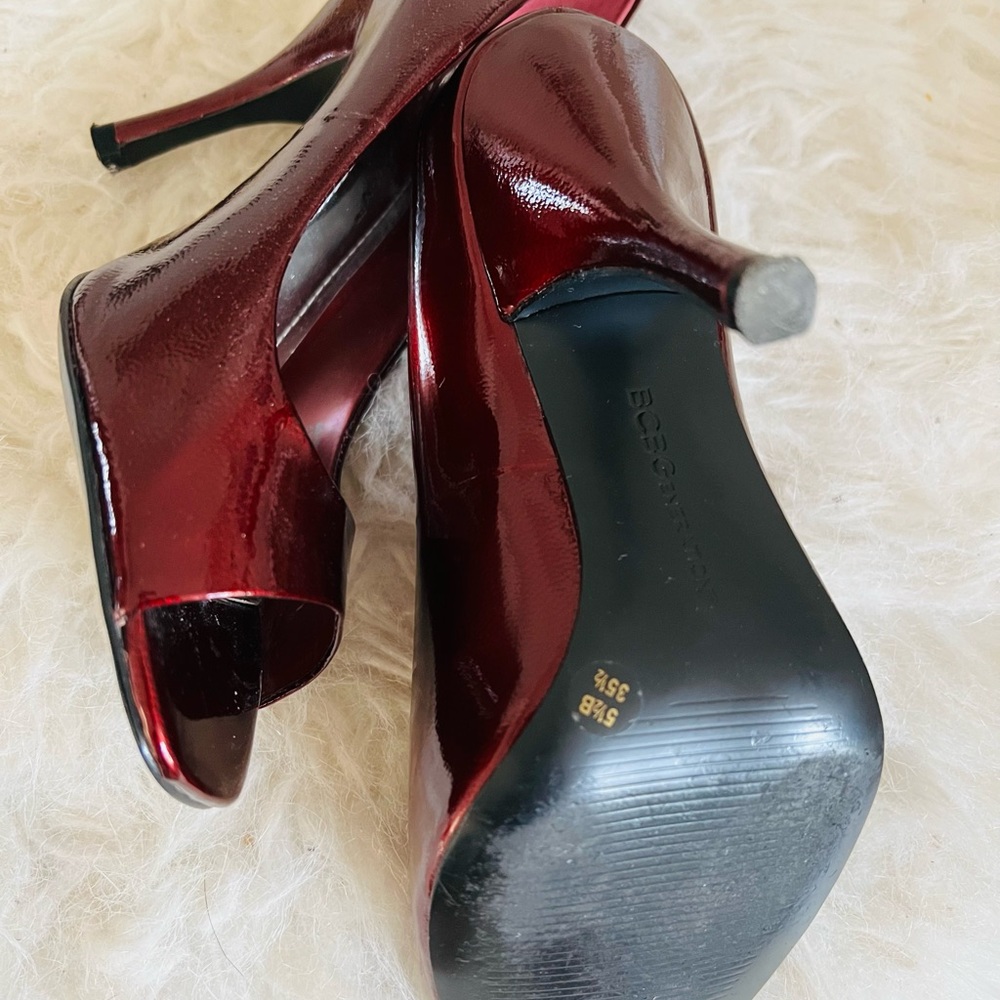 BCBG Ariel Red Patent Leather Peep Toe Heel - Picture 4 of 4